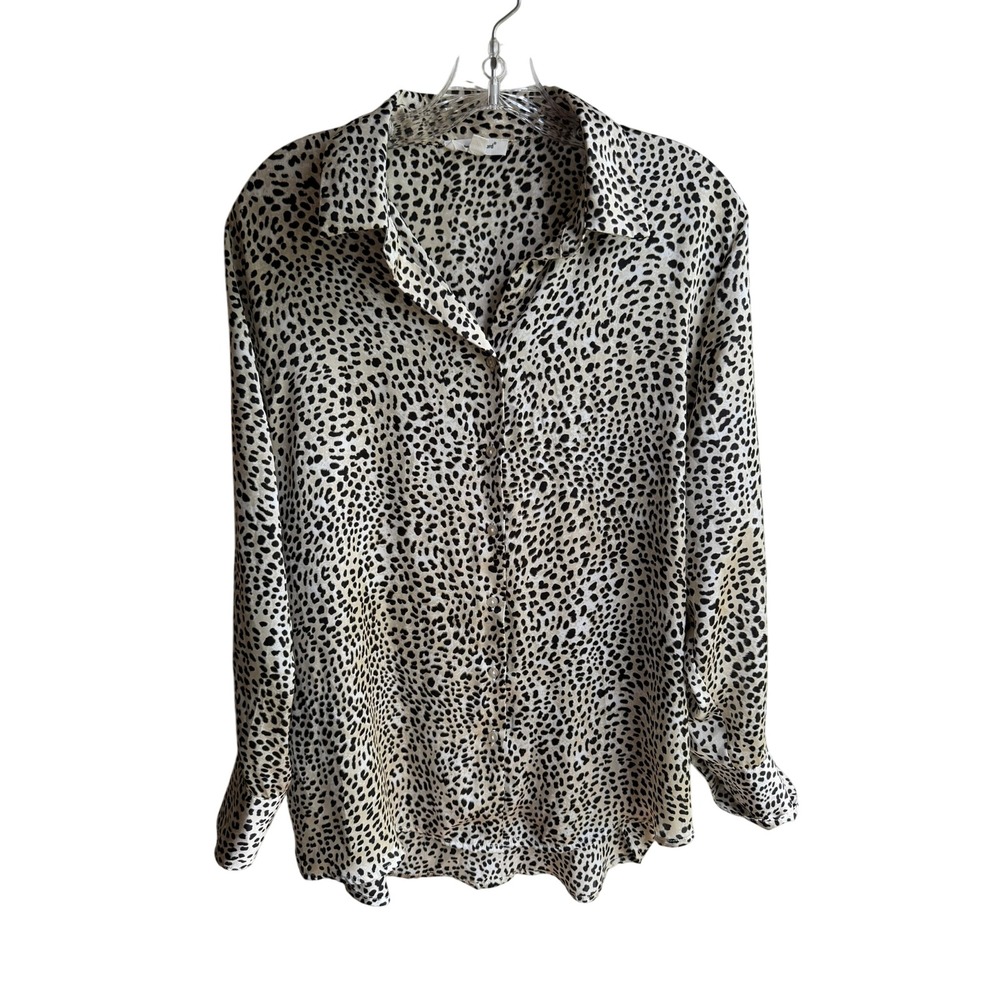 Hester & Orchard Cheetah Print Button Down Blouse Tan Black Long Sleeve Medium